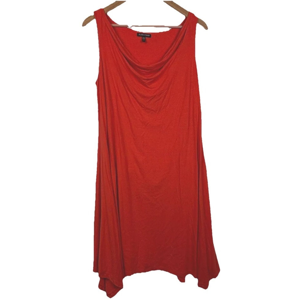 EILEEN FISHER Women Midi Dress Sz M Stretch Knit Breahable Lagenlook Minimalist